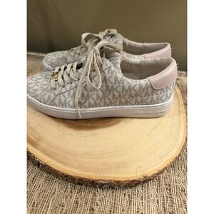 Michael Kors POPPY Monogram Lace-Up Sneakers Vanilla Pink Powder Blush Sz-7 Rare